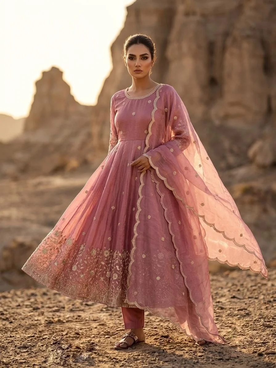 Fendy Silk Embroidered Sequin Straight Salwar Set